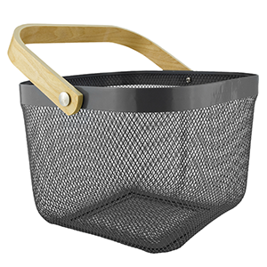 Grey Square Metal Basket with Bamboo Handle