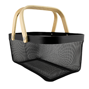 Black Metal Basket with Wooden Handle