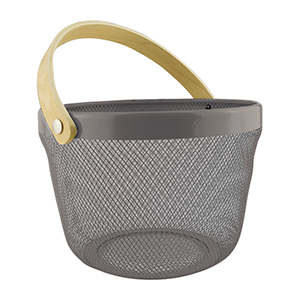 Gray Metal Basket with Bamboo Handle
