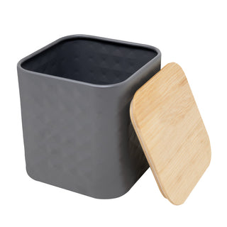 Dark Grey Metal Container With Bamboo Lid