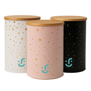 Set of 3 Cylindrical Metal Containers - Bamboo Lid