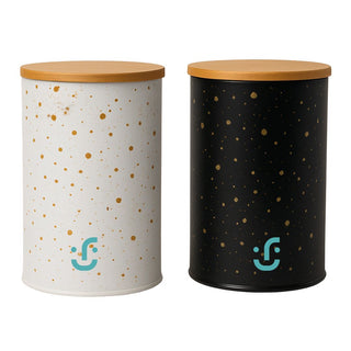 Set of 2 Cylindrical Metal Containers - Bamboo Lid