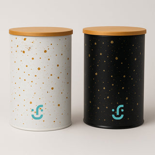 Set of 2 Cylindrical Metal Containers - Bamboo Lid