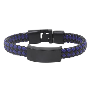 Black-Blue Leather Men's Bracelet - Large