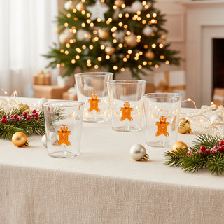 Set of 4 Glasses with Gingerbread Man Inside – 400 ml Clear Novelty Holiday Cups