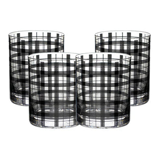 Set of 4 Crystal Glasses with Black Stripes - 13.9 oz