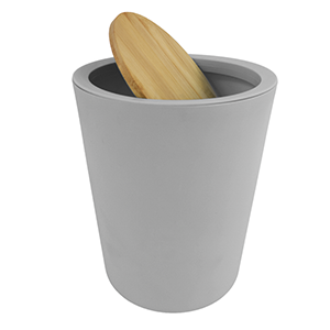 Grey Trash Can with Bamboo Lid