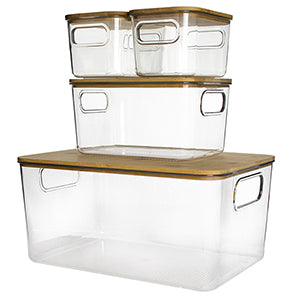 4-Pack Clear Acrylic Boxes with Bamboo Lid