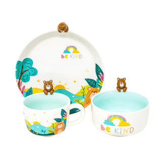Be Kind Bear Kids Dinnerware Set - Multicolor Ceramic, 3 Pieces