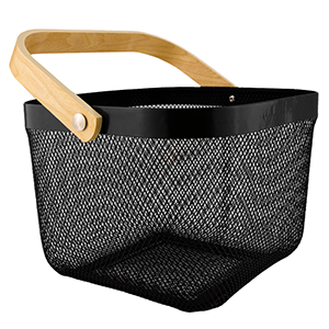 Black Metal Basket With Bamboo Handle