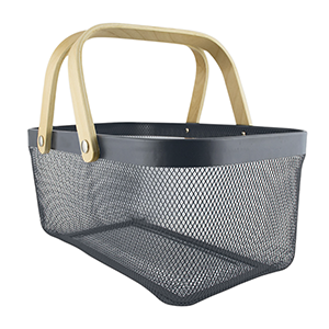 Grey Metal Basket with Bamboo Handle