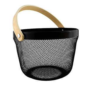 Black Round Metal Basket Bamboo Handle