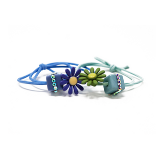 FLOWER AND CUBE PENDANT PAIR HAIR ELASTIC BAND