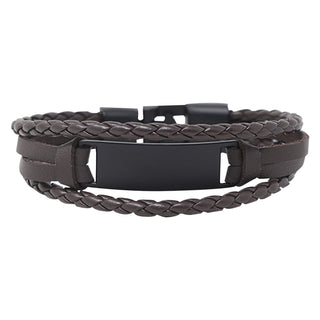 BROWN LEATHER MEN'S BRACELET W/PLATE