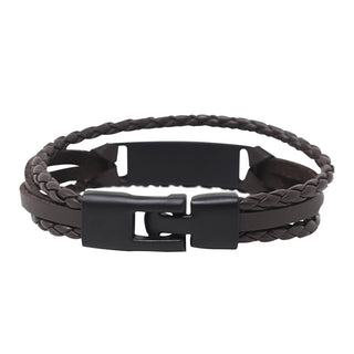 BROWN LEATHER MEN'S BRACELET W/PLATE