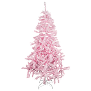 Pink Flocked Artificial Christmas Tree – 150 cm (5 ft) Romantic Holiday Decor with Metal Base