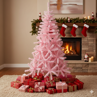Pink Flocked Artificial Christmas Tree – 150 cm (5 ft) Romantic Holiday Decor with Metal Base