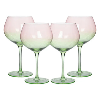 Set of 4 Goblet Glasses in Green/Pink - 11.8 oz