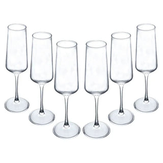 Set of 6 Crystal Flute Glasses - 8.5 oz