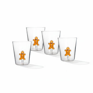 Set of 4 Glasses with Gingerbread Man Inside – 400 ml Clear Novelty Holiday Cups