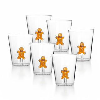 Set of 6 Glasses with Gingerbread Man Inside – 400 ml Clear Holiday Cups