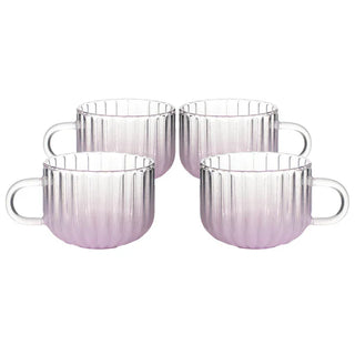 Set of 4 Pink Wavy Textured Crystal Mugs - 13.9 oz