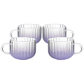Set of 4 Purple Wavy Textured Crystal Mugs - 13.9 oz