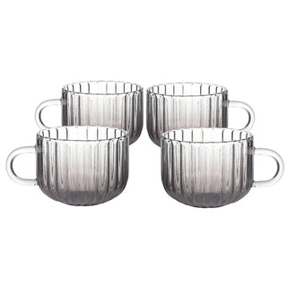Set of 4 Smoke Wavy Textured Crystal Mugs - 13.9 oz