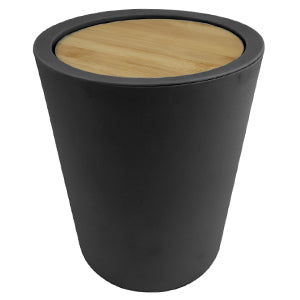 Black Trash Can with Bamboo Lid