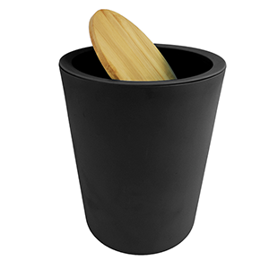 Black Trash Can with Bamboo Lid