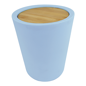Blue Trash Can with Bamboo Lid