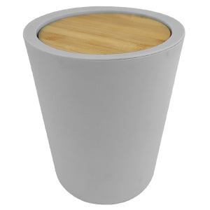Grey Trash Can with Bamboo Lid