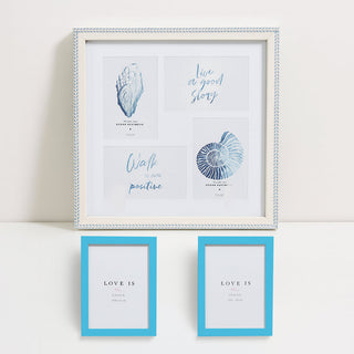 Set of Minimalist Multi-Photo Frames Gray and Turquoise Blue