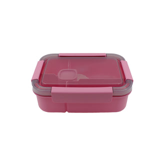 Pink Bento-Style Lunch Box with Dividers and Spoon