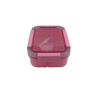 Pink Bento-Style Lunch Box with Dividers and Spoon